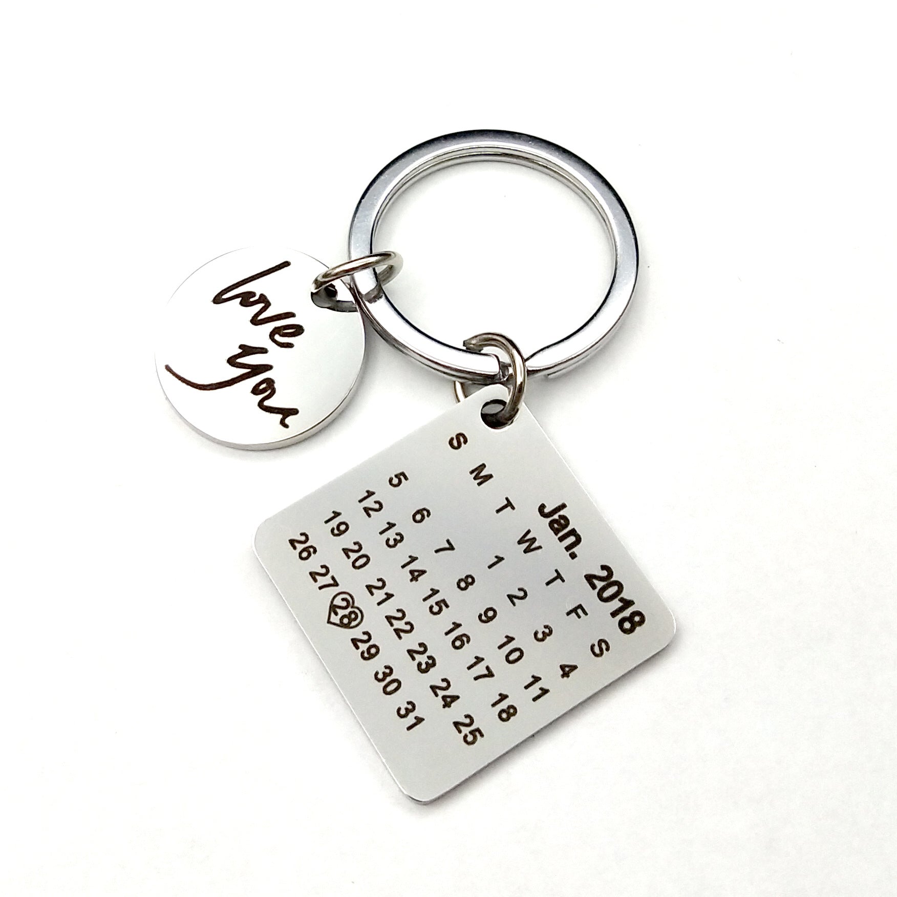 Custom DIY Personalized Calendar Keychain Hand Carved Calendar Keyring Gift For Boyfriend Girlfriend Stainless Steel Private - SANDO 