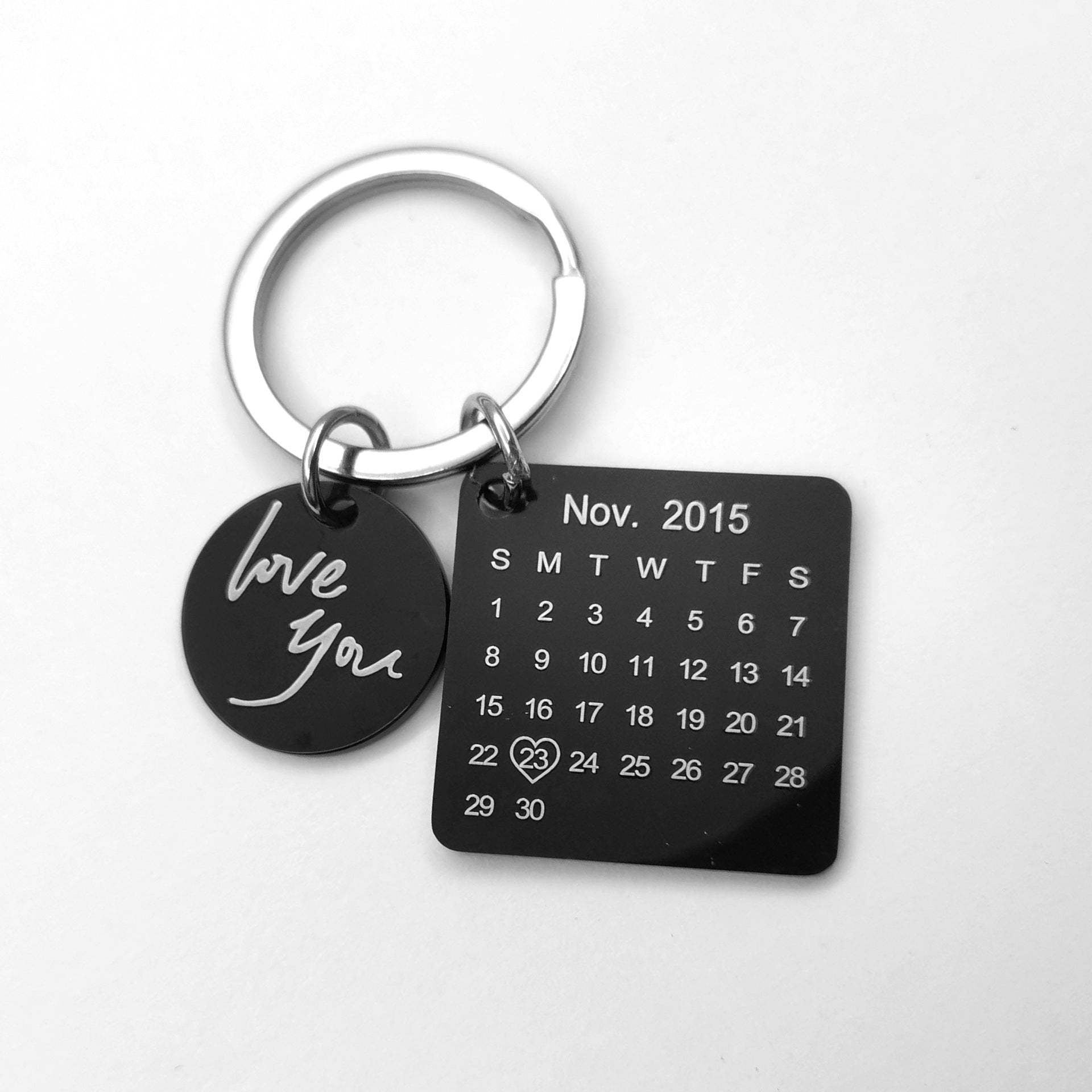 Custom DIY Personalized Calendar Keychain Hand Carved Calendar Keyring Gift For Boyfriend Girlfriend Stainless Steel Private - SANDO 