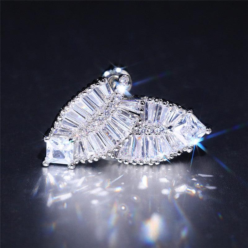 Delicate Leaf Shaped Brass And Zircon Stud Earrings For Women - SANDO 