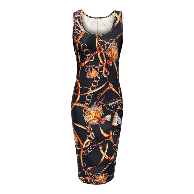 Women's Positioning Print Sleeveless Plus Size Dress - SANDO 