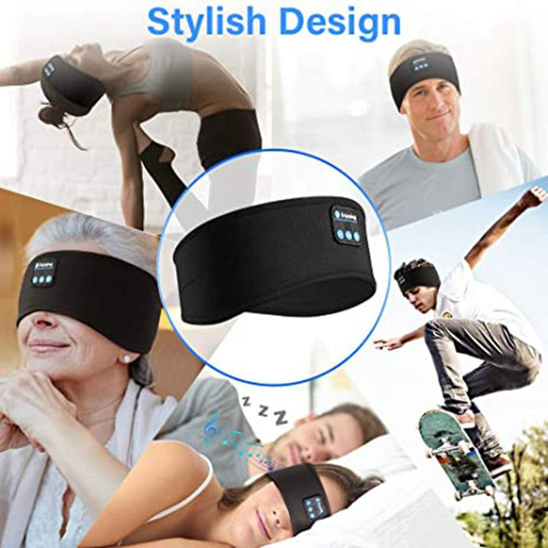 Wireless Bluetooth Sleeping Headphones Headband Thin Soft Elastic Comfortable Music Ear Phones Eye Mask For Side Sleeper Sports - SANDO 