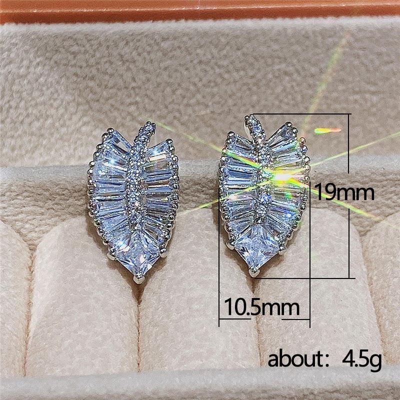 Delicate Leaf Shaped Brass And Zircon Stud Earrings For Women - SANDO 