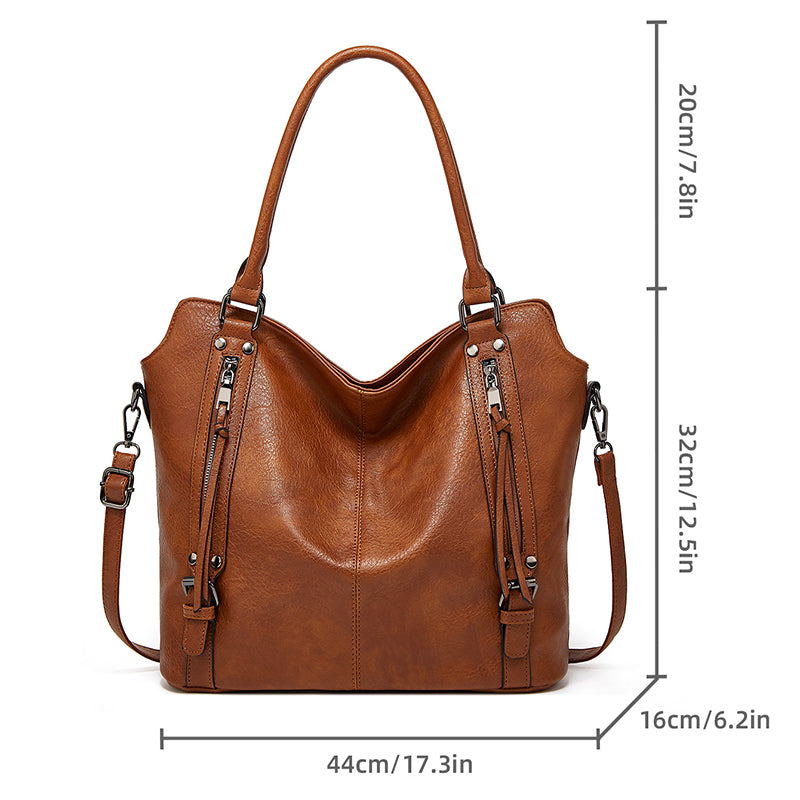 Double Zipper Design Tote Bag Large Capacity Shoulder Crossbody Bag For Women Handbags - SANDO 