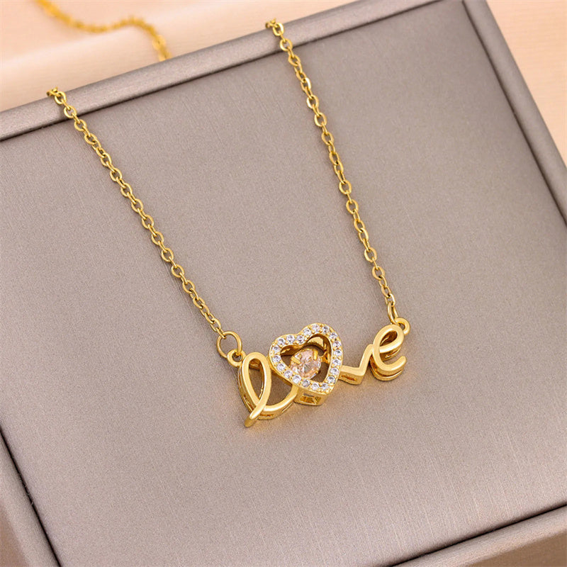 Valentines Day Gift New Titanium Steel Necklace Fashion New Love Smart Necklace Female Clavicle Chain Fashion Jewelry Woman - SANDO 