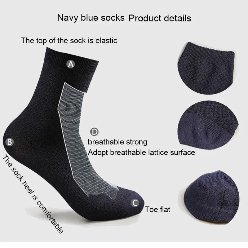 10 Pairs/Lot Men's Bamboo Fiber Socks 2023 New Compression Autumn Long Black Business Casual Man Dress Sock Gift Plus Size 42-45 - SANDO 