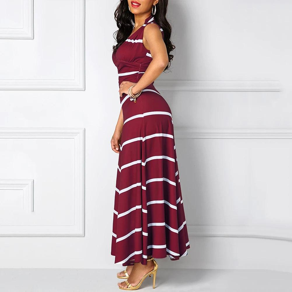 robe de soirée Women's V-neck Sleeveless High-waist Striped Long Swing Dress Dress платье женское вечернее abendkleider 2019 - SANDO 