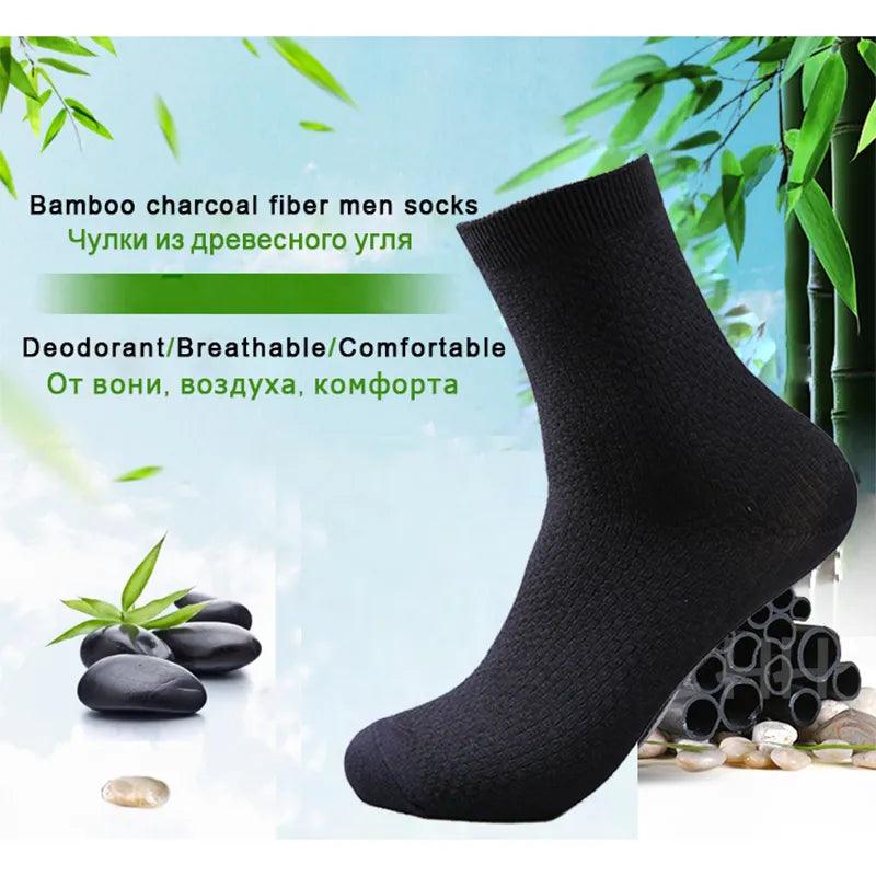 10 Pairs/Lot Men's Bamboo Fiber Socks 2023 New Compression Autumn Long Black Business Casual Man Dress Sock Gift Plus Size 42-45 - SANDO 