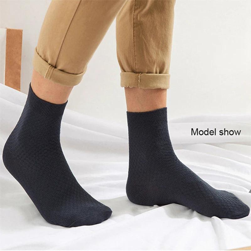 10 Pairs/Lot Men's Bamboo Fiber Socks 2023 New Compression Autumn Long Black Business Casual Man Dress Sock Gift Plus Size 42-45 - SANDO 