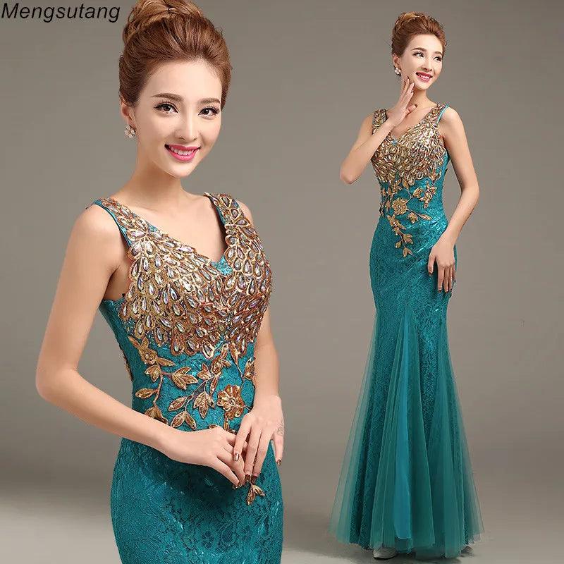 Robe de soiree 2024 V-Neck Beaded Long with Appliques gowns Mermaid Evening Dresses vestido de festa prom dresses party dresses - SANDO 