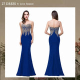 Elegant Mermaid Bridesmaid Dresses Women Golden Appliques Lace Royal Blue Sweetheart Illusion Wedding Party Dress Robe de Soiree - SANDO 