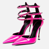 Pointed Patent Leather Hollow Belt Buckle Wrapped Toe Single Shoes - SANDO 