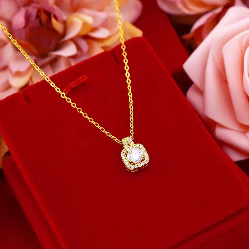 Fashion Jewelry Set Zircon Gem Pendant Chain Choker Necklace For Women Gold Color Stud Earring Statement Wedding Ring - SANDO 