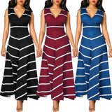 robe de soirée Women's V-neck Sleeveless High-waist Striped Long Swing Dress Dress платье женское вечернее abendkleider 2019 - SANDO 