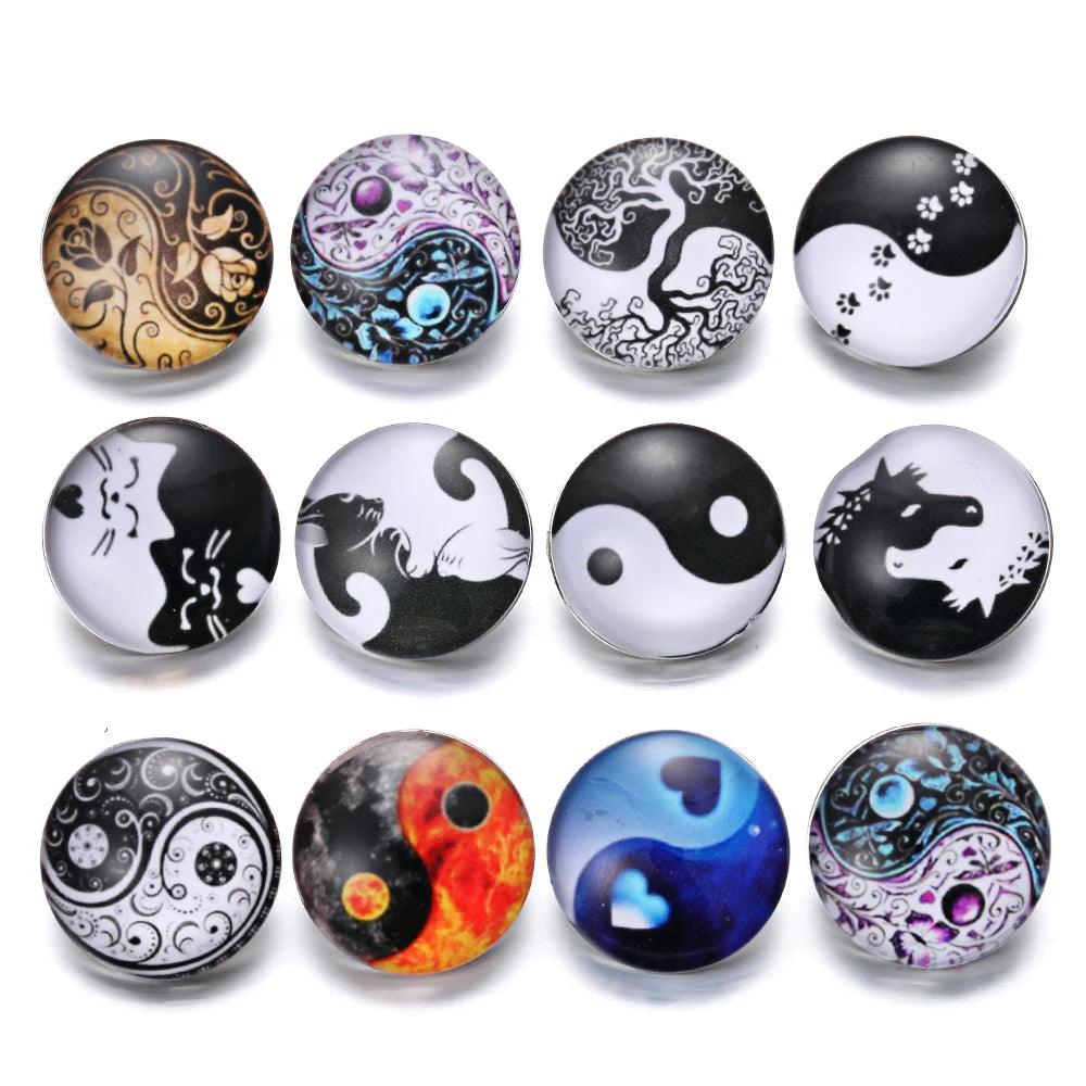 10pcs/lot Mixed Snap Jewelry Buttons Lots Horse Skull Tree Flower 18mm Snap Buttons Glass Cabochon Charms Fit DIY Snap Bracelet - SANDO 