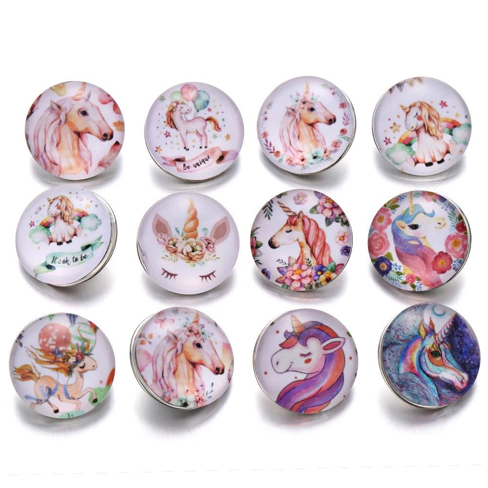 10pcs/lot Mixed Snap Jewelry Buttons Lots Horse Skull Tree Flower 18mm Snap Buttons Glass Cabochon Charms Fit DIY Snap Bracelet - SANDO 