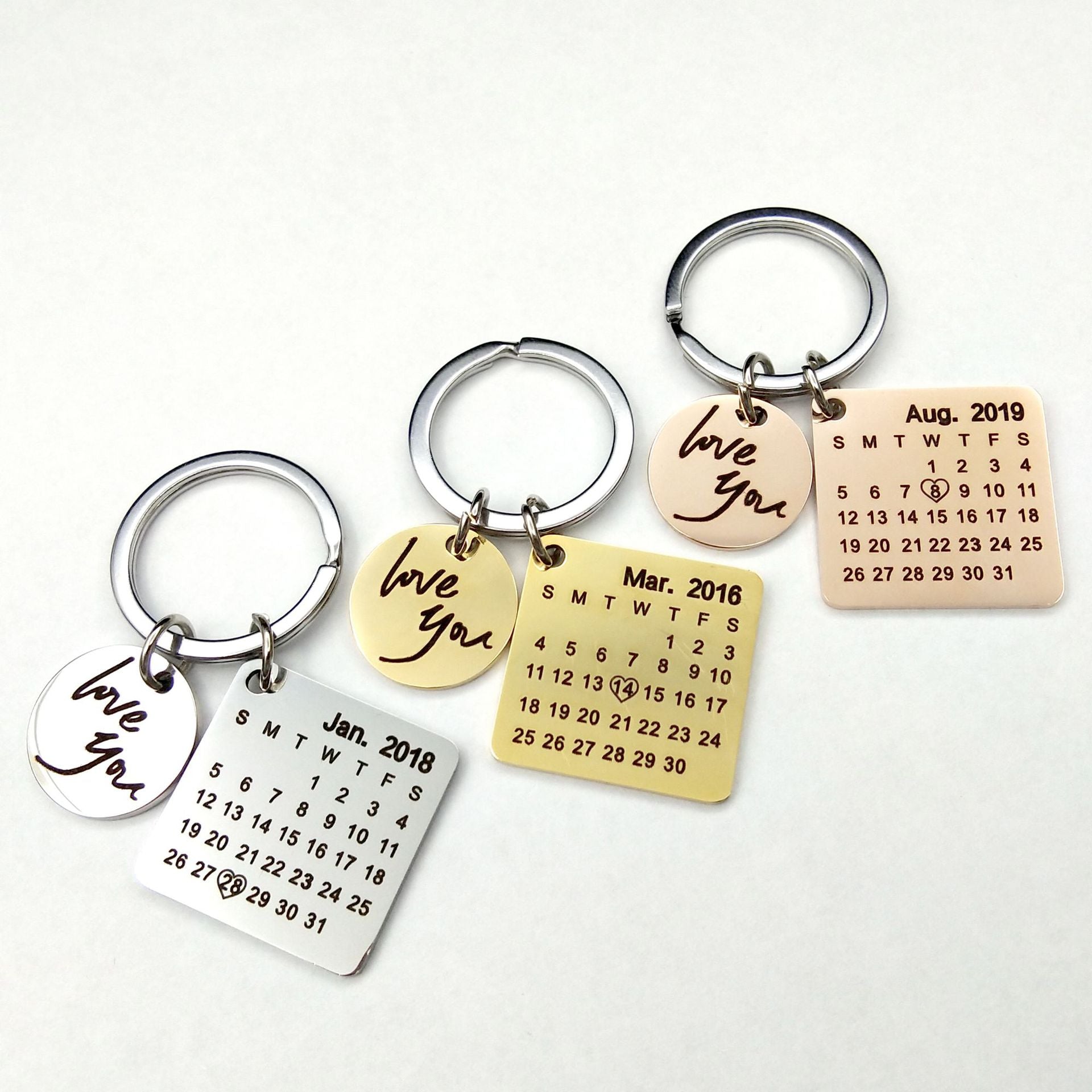 Custom DIY Personalized Calendar Keychain Hand Carved Calendar Keyring Gift For Boyfriend Girlfriend Stainless Steel Private - SANDO 