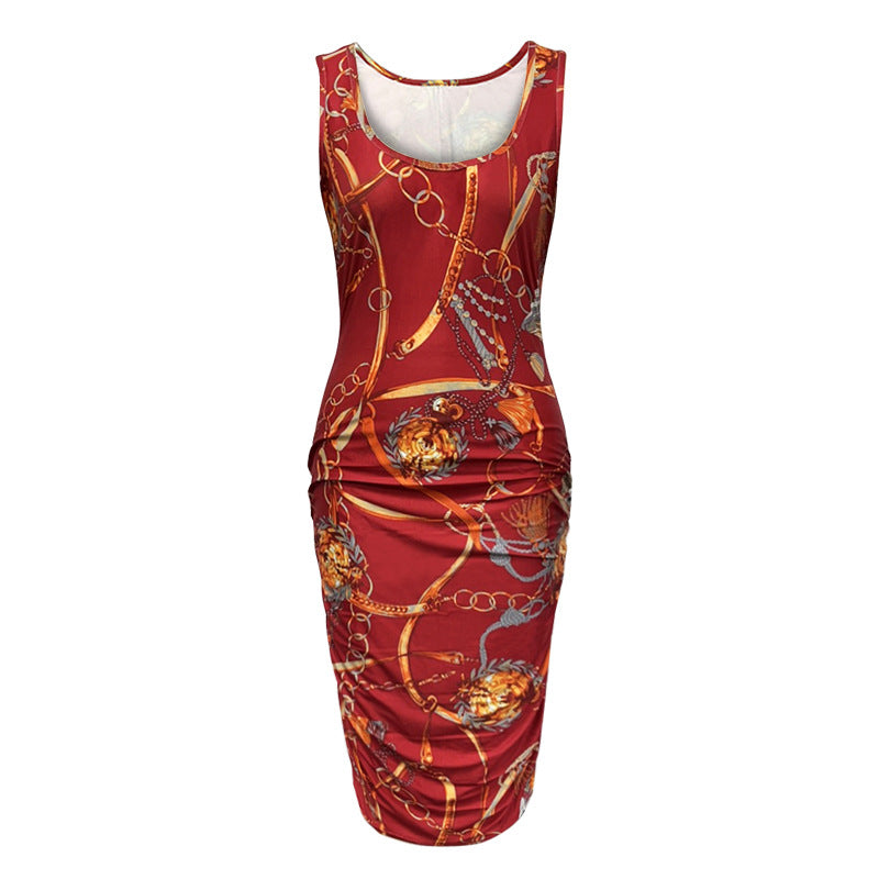 Women's Positioning Print Sleeveless Plus Size Dress - SANDO 