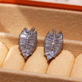 Delicate Leaf Shaped Brass And Zircon Stud Earrings For Women - SANDO 