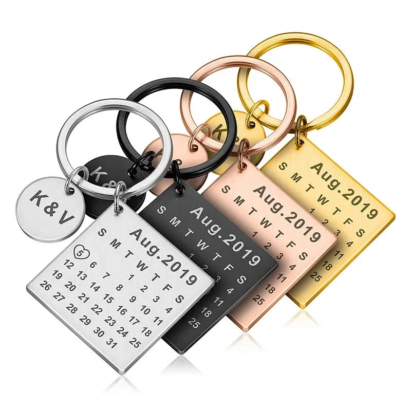 Custom DIY Personalized Calendar Keychain Hand Carved Calendar Keyring Gift For Boyfriend Girlfriend Stainless Steel Private - SANDO 